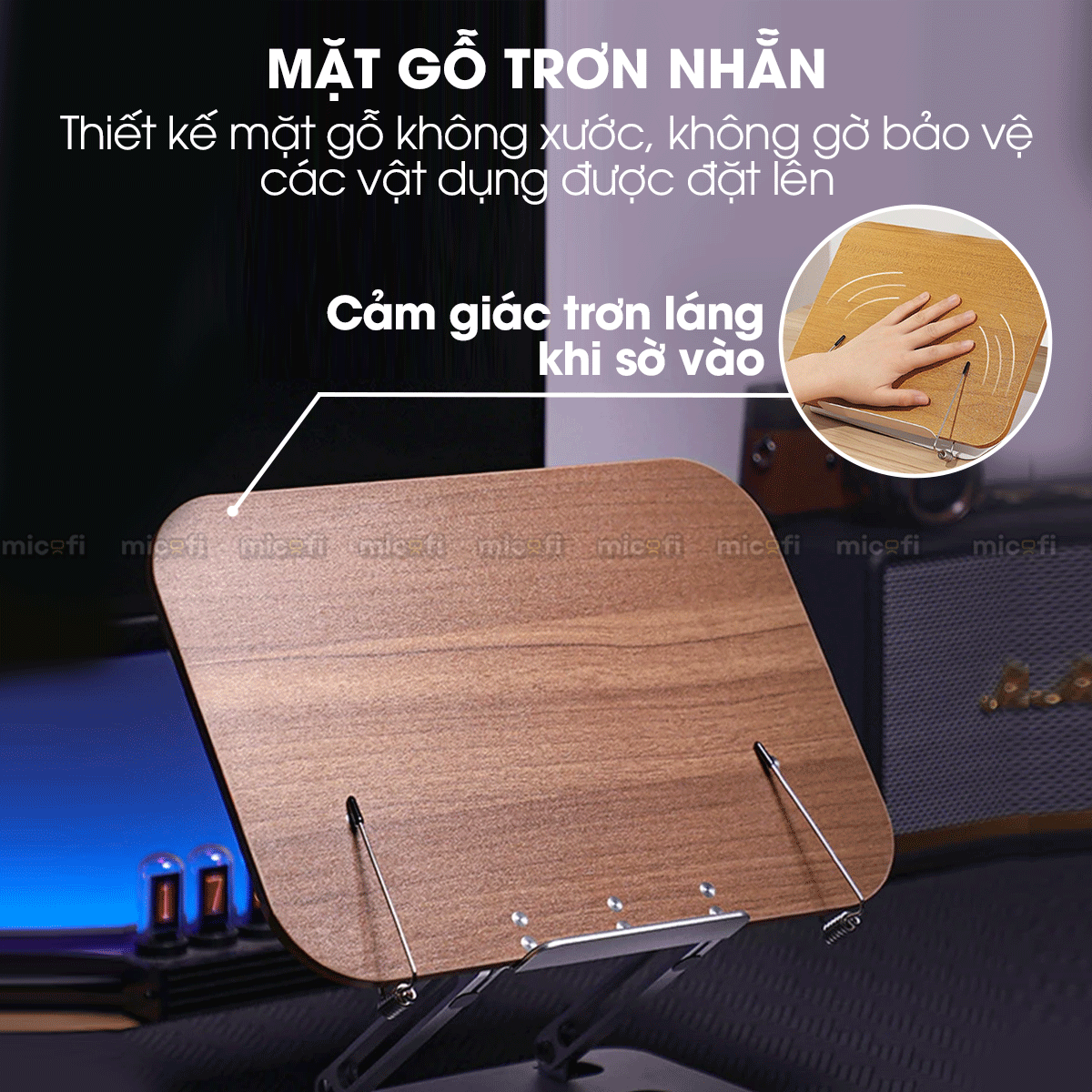 Giá Đỡ Sách Micofi, Giá Kê Sách Đế Xoay 360 Độ, Đỡ Điện Thoại, Ipad, Bảng Vẽ Có Kẹp Sách Bằng Gỗ, Hợp Kim Nhôm
