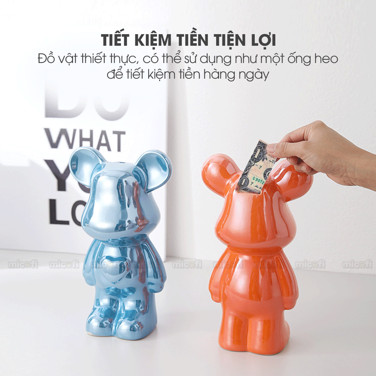 Ống Heo Tiết Kiệm Micofi Gấu Bearbrick, Ống Heo Sứ Trang Trí Mô Hình Bearbrick Decor Trưng Bày, Tượng Đút Tiền Gấu 28CM