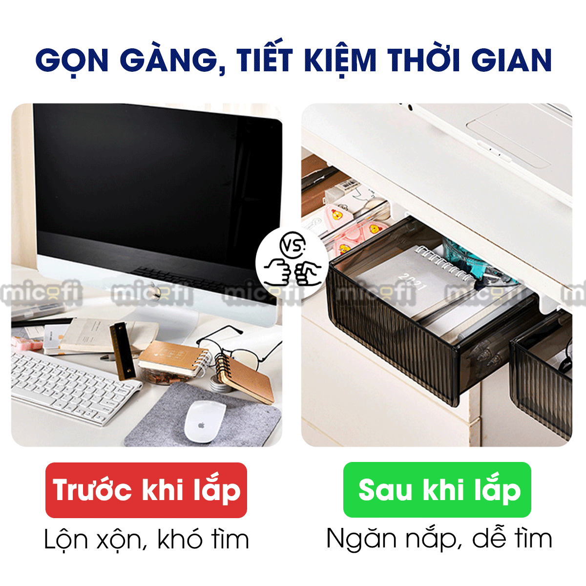 Ngăn Kéo Dưới Bàn Micofi Trong Suốt, Đựng Đồ Văn Phòng Phẩm Tiện Lợi