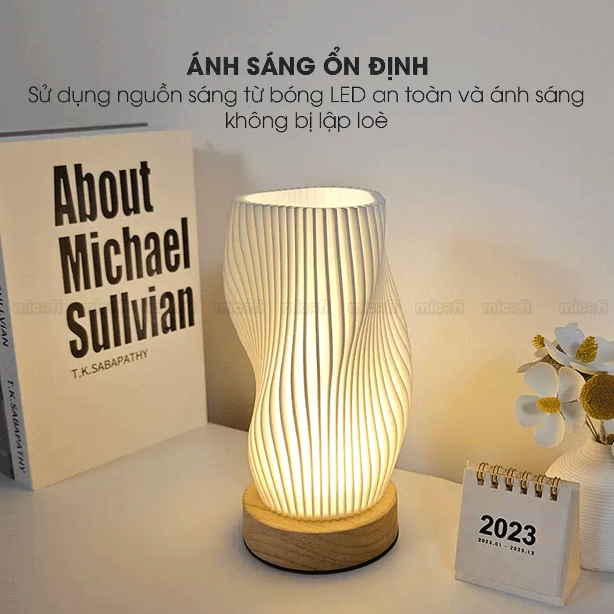 Đèn LED Bàn Micofi Trang Trí, LED Ngủ Decor Đọc Sách Để Bàn Phòng Khách Phòng Ngủ, Đèn 3D Nhiều Màu Gợn Sóng Hiện Đại