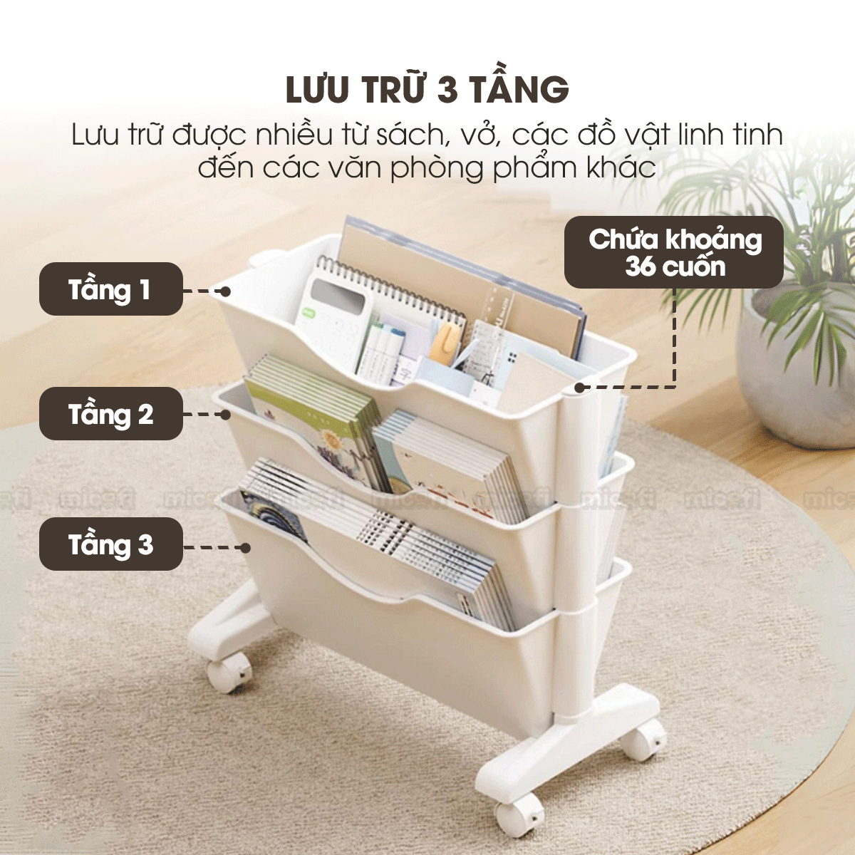 Kệ Sách Micofi, Giá Sách 3 Và 2 Tầng Có Bánh Xe, Kệ Đựng Hồ Sơ Đứng Nhiều Tầng Để Đồ Tài Liệu Giấy Tờ Văn Phòng Di Động
