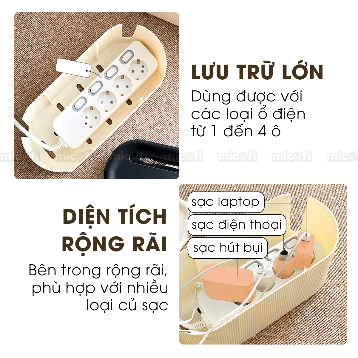 Hộp Đựng Ổ Cắm Điện Micofi, Hộp Che Ổ Điện, Sạc, Dây Điện Trang Trí Bảo Vệ An Toàn Bằng Nhựa