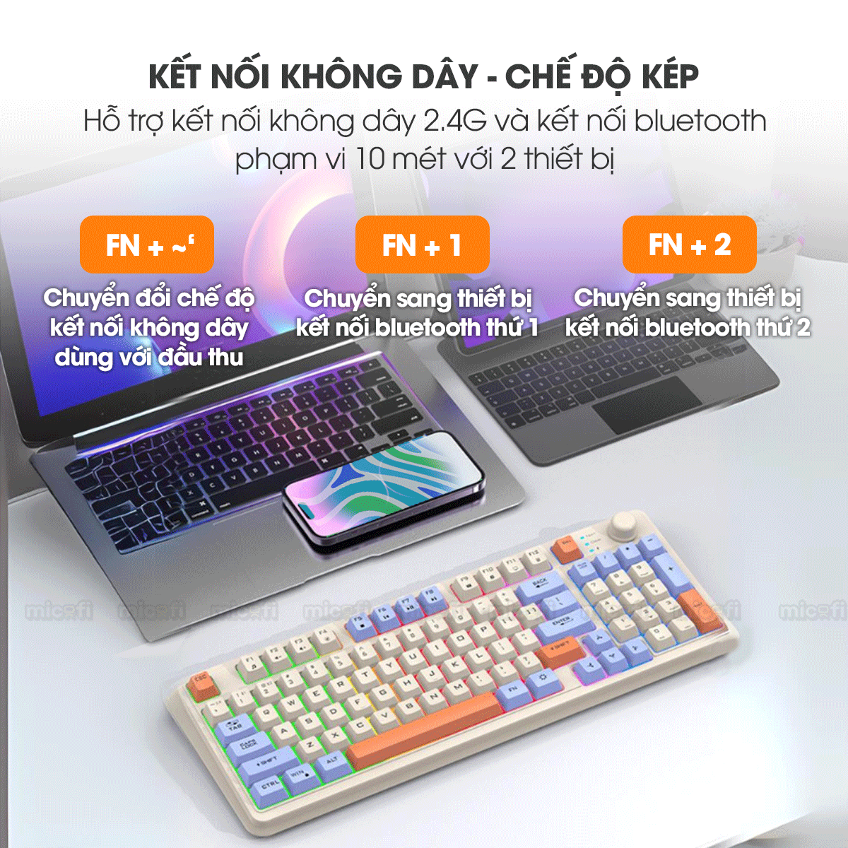 Bàn Phím Bluetooth Không Dây Xunfox x Micofi Giả Cơ Máy Tính, Bàn Phím Gaming Chơi Game Có Dây Laptop Điện Thoại PC LED