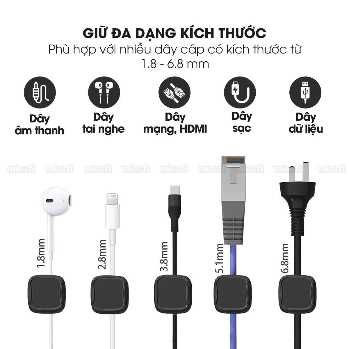 Kẹp Dây Điện Micofi, Khoá Treo Dây Sạc Điện Thoại Dán Tường, Cố Định Giữ Bảo Vệ Từ Tính Quản Lý Cáp Sạc Gọn Gàng Để Bàn