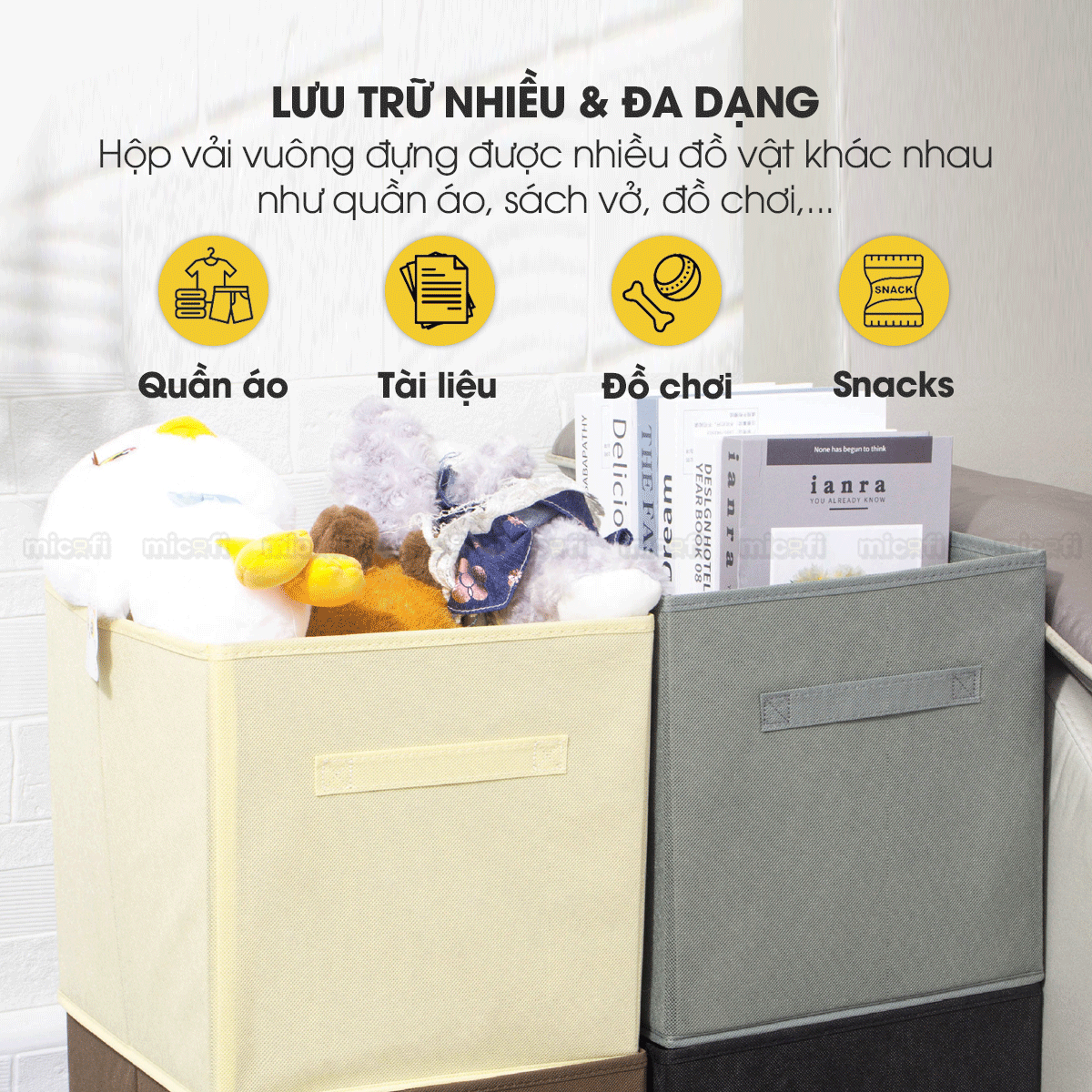 Hộp Đựng Đồ Micofi, Hộp Vải Đựng Đồ Chơi Đa Năng, Giỏ Để Cá Nhân, Thùng Vải Để Tài Liệu Có Tay Cầm Xếp Gọn