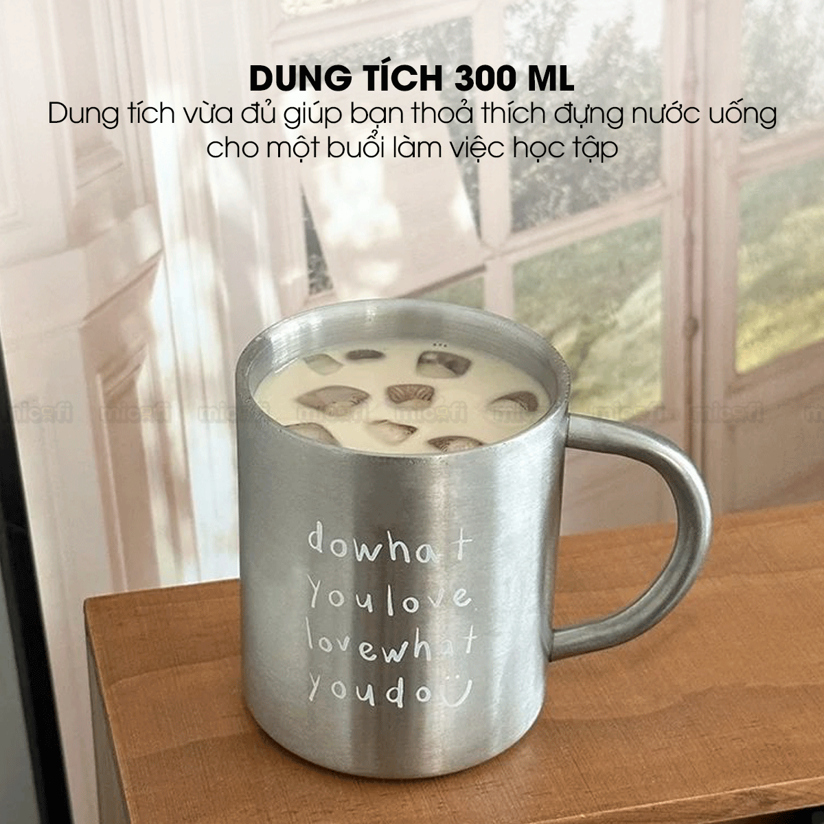 Cốc Inox Micofi, Ly Inox, Ly Giữ Nhiệt Đựng Nước 304 Cao Cấp, Cốc Giữ Nhiệt Uống Cà Phê 300ML Uống Nước Có Quai 2 Lớp