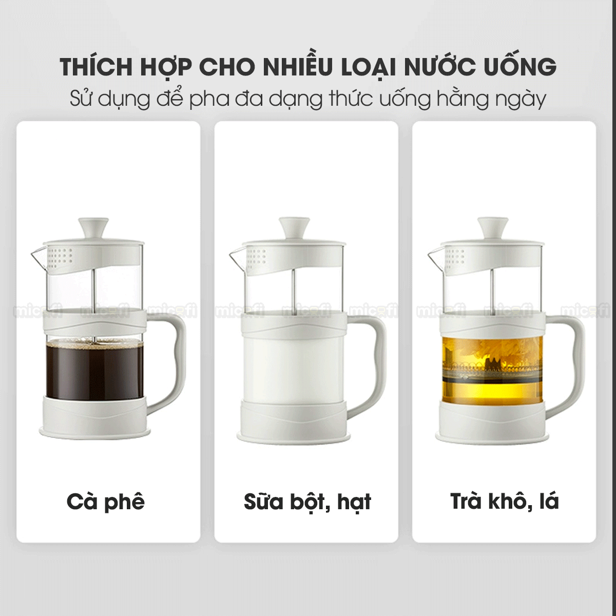Bình Nước Pha Trà Micofi Giữ Nhiệt, Ấm Pha Trà Cà Phê Thuỷ Tinh, Bình Nước Hãm Cafe Có Lõi Lọc 2 Lớp Dung Tích 1 Lít