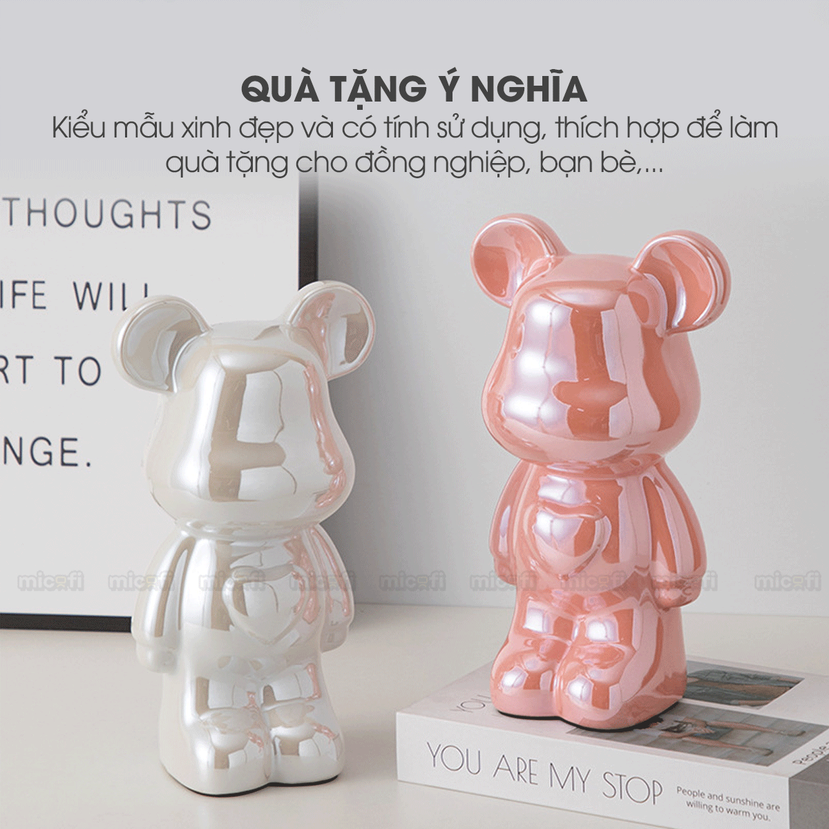 Ống Heo Tiết Kiệm Micofi Gấu Bearbrick, Ống Heo Sứ Trang Trí Mô Hình Bearbrick Decor Trưng Bày, Tượng Đút Tiền Gấu 28CM