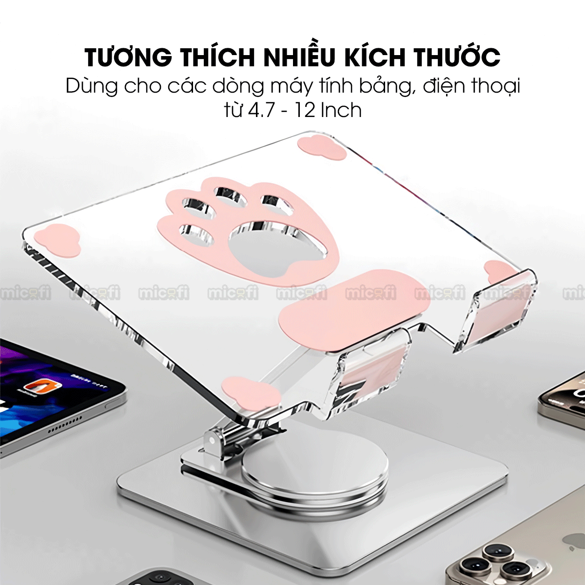 Giá Đỡ Ipad Micofi, Kê Điện Thoại, Giá Đỡ Máy Tính Bảng Xoay 360 Độ, Kệ Ipad Tản Nhiệt Tablet Acrylic Kim Loại