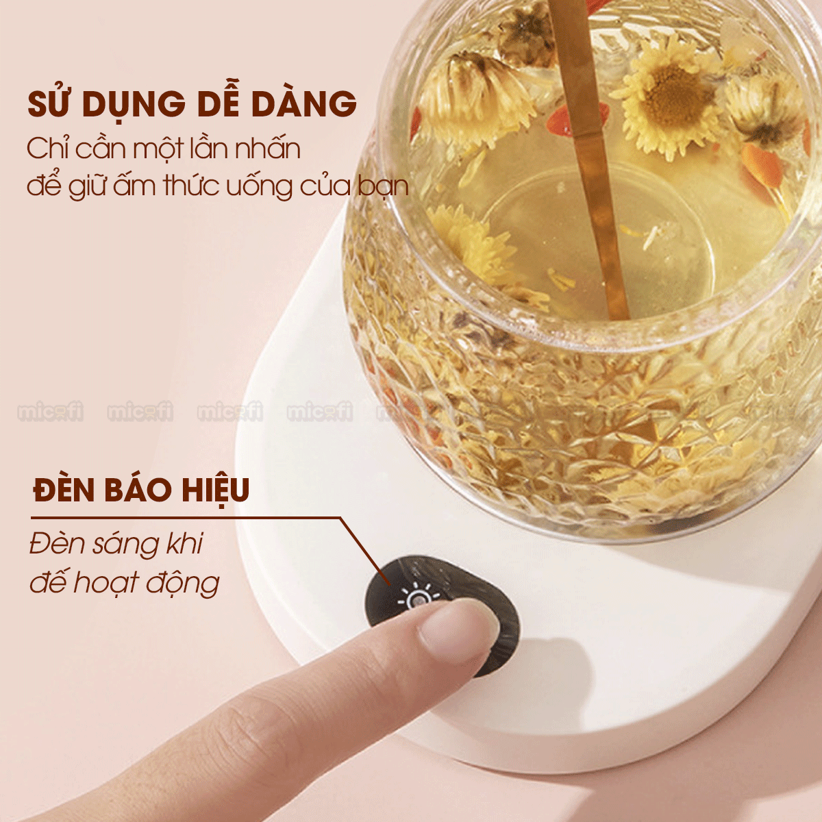Đế Giữ Nhiệt Đồ Uống Micofi, Đế Để Ly, Khay Giữ Nhiệt Lót Đựng Ly Mini Làm Ấm Cốc Đựng Nước Cà Phê, Sữa, Trà 55 Độ C
