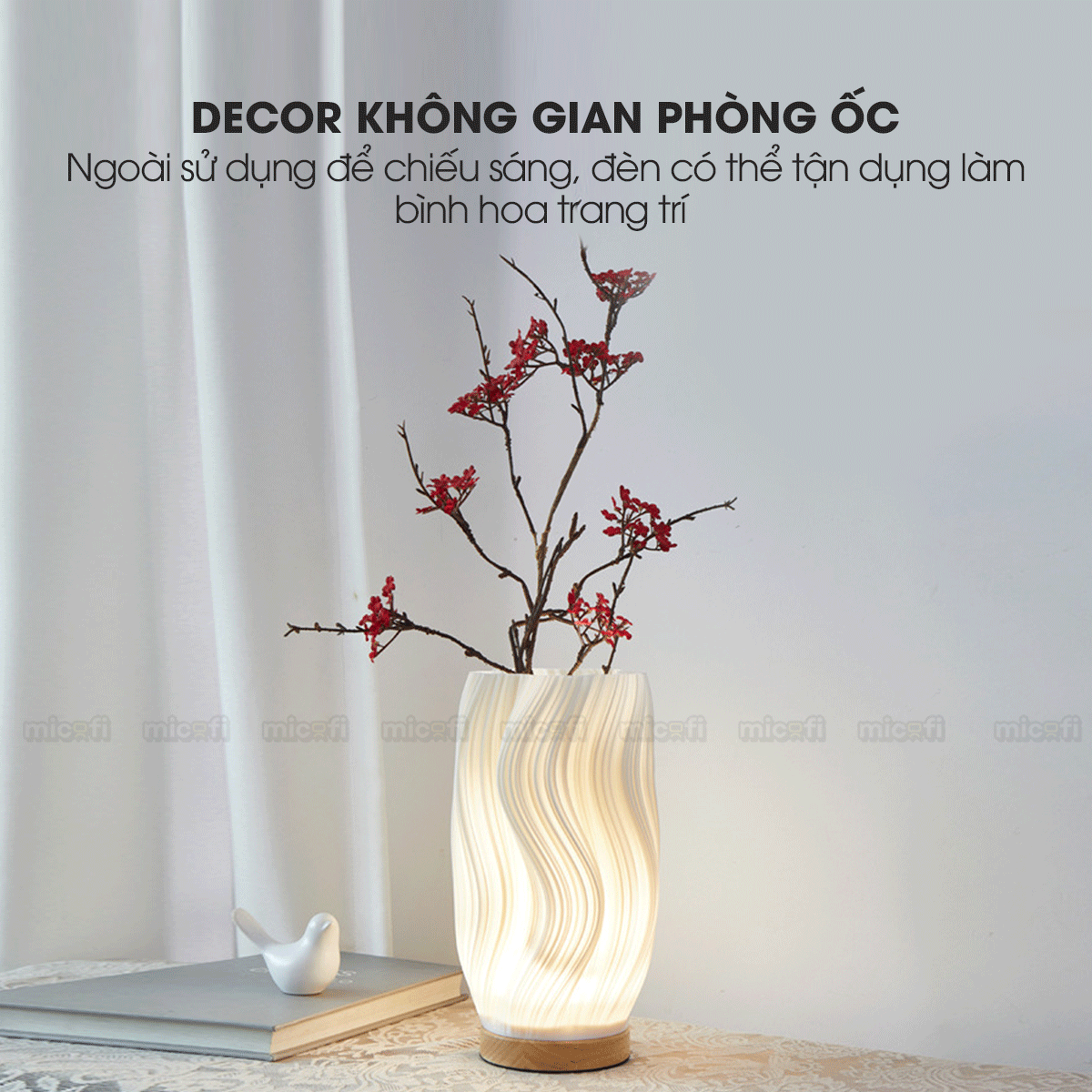 Đèn LED Bàn Micofi Trang Trí, LED Ngủ Decor Đọc Sách Để Bàn Phòng Khách Phòng Ngủ, Đèn 3D Nhiều Màu Gợn Sóng Hiện Đại