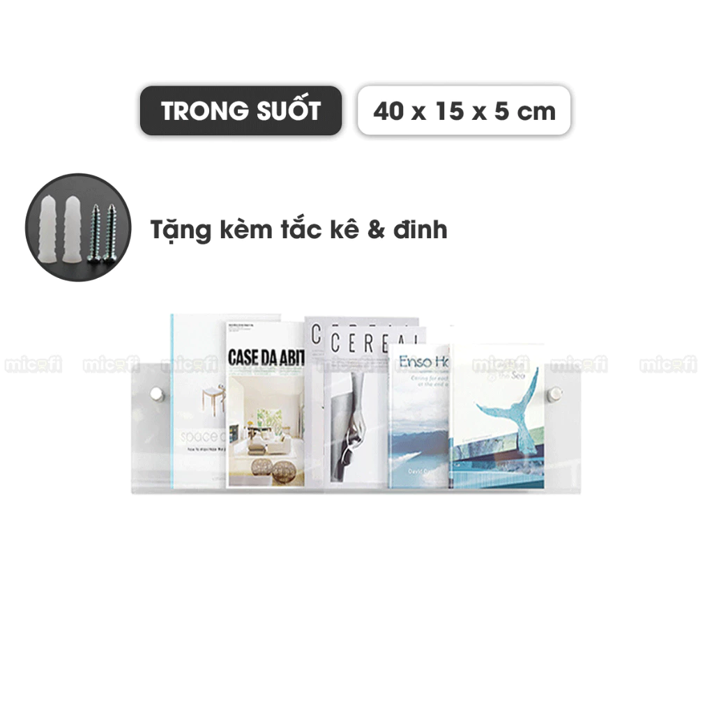 Kệ Trưng Bày Micofi Trong Suốt, Kệ Treo Trang Trí Acrylic, Giá Treo Sách Tạp Chí Báo Decor Album Gắn Tường Tiện Lợi