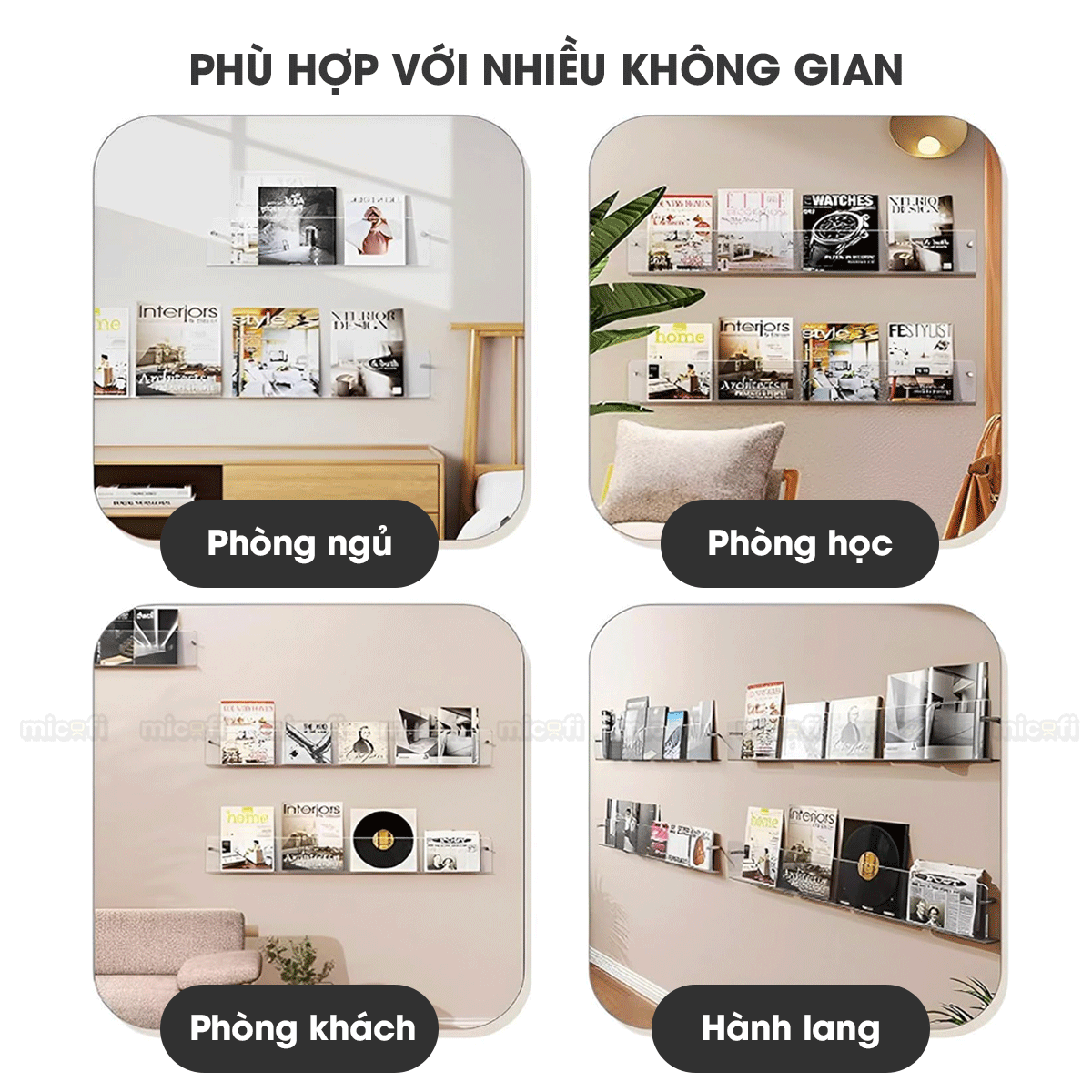 Kệ Trưng Bày Micofi Trong Suốt, Kệ Treo Trang Trí Acrylic, Giá Treo Sách Tạp Chí Báo Decor Album Gắn Tường Tiện Lợi