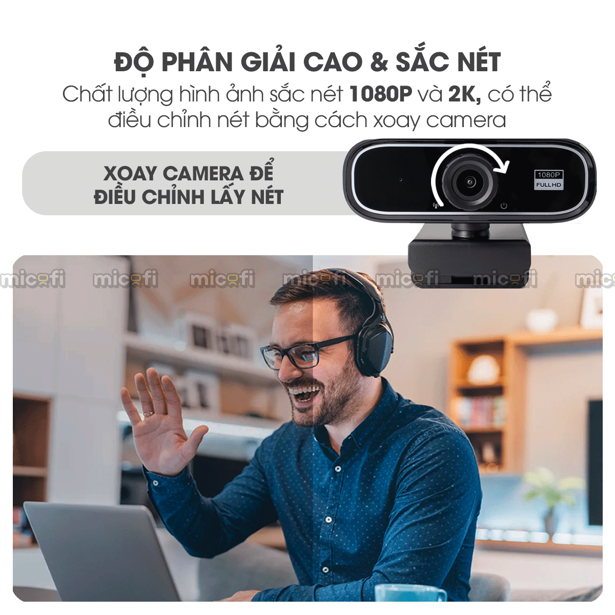 Webcam Micofi Camera Nét PC, Webcam Có Micro 2K Laptop 30FPS Máy Tính Bàn 1080P PC USB Hỗ Trợ Học Online Từ Xa Tiện Lợi