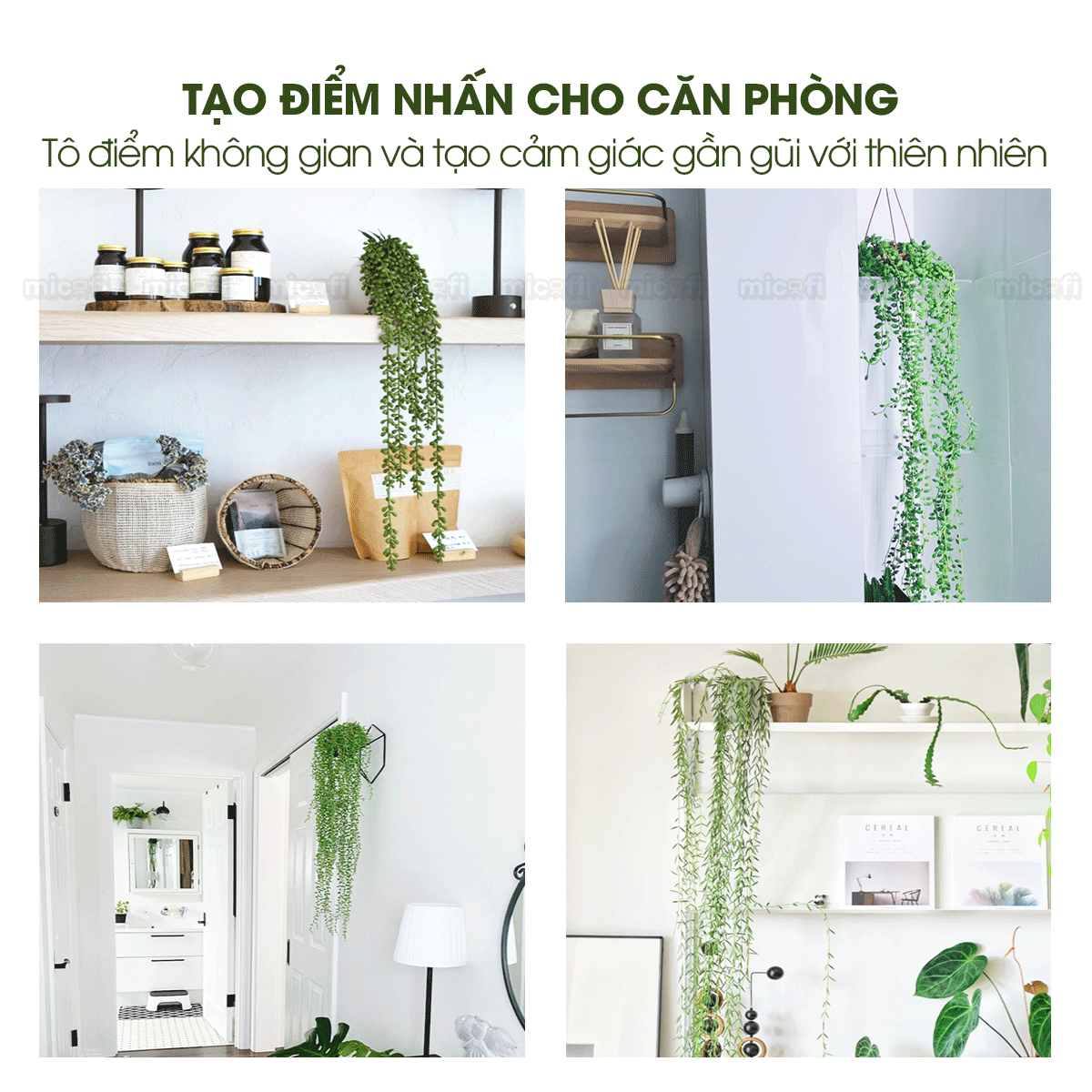 Chậu Cây Giả Dây Leo Micofi Trang Trí Nhựa Decor Ban Công, Cây Dây Leo Rủ Lá Cảnh Nhân Tạo Decor Phòng Ngủ Phòng Khách
