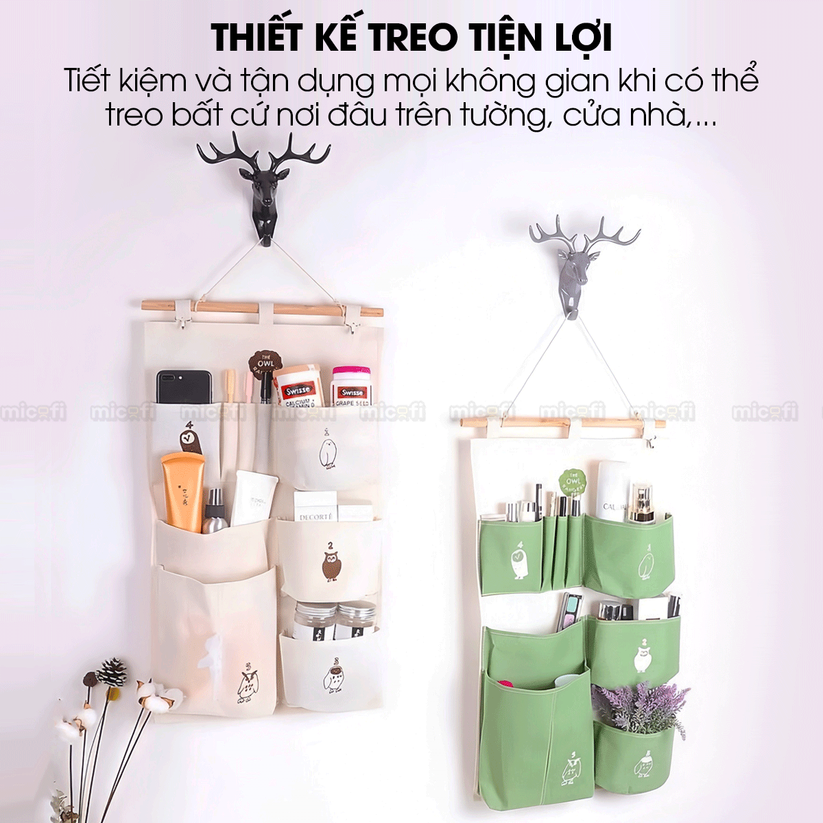 Túi Vải Đựng Đồ Treo Tường Micofi, Túi Treo Đựng Đồ Đa Năng Nhiều Ngăn Vải Lanh Cotton Hoạ Tiết Treo Cửa