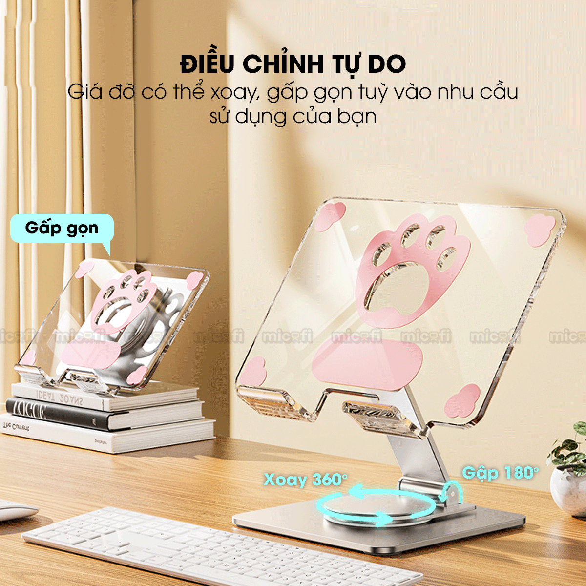 Giá Đỡ Ipad Micofi, Kê Điện Thoại, Giá Đỡ Máy Tính Bảng Xoay 360 Độ, Kệ Ipad Tản Nhiệt Tablet Acrylic Kim Loại