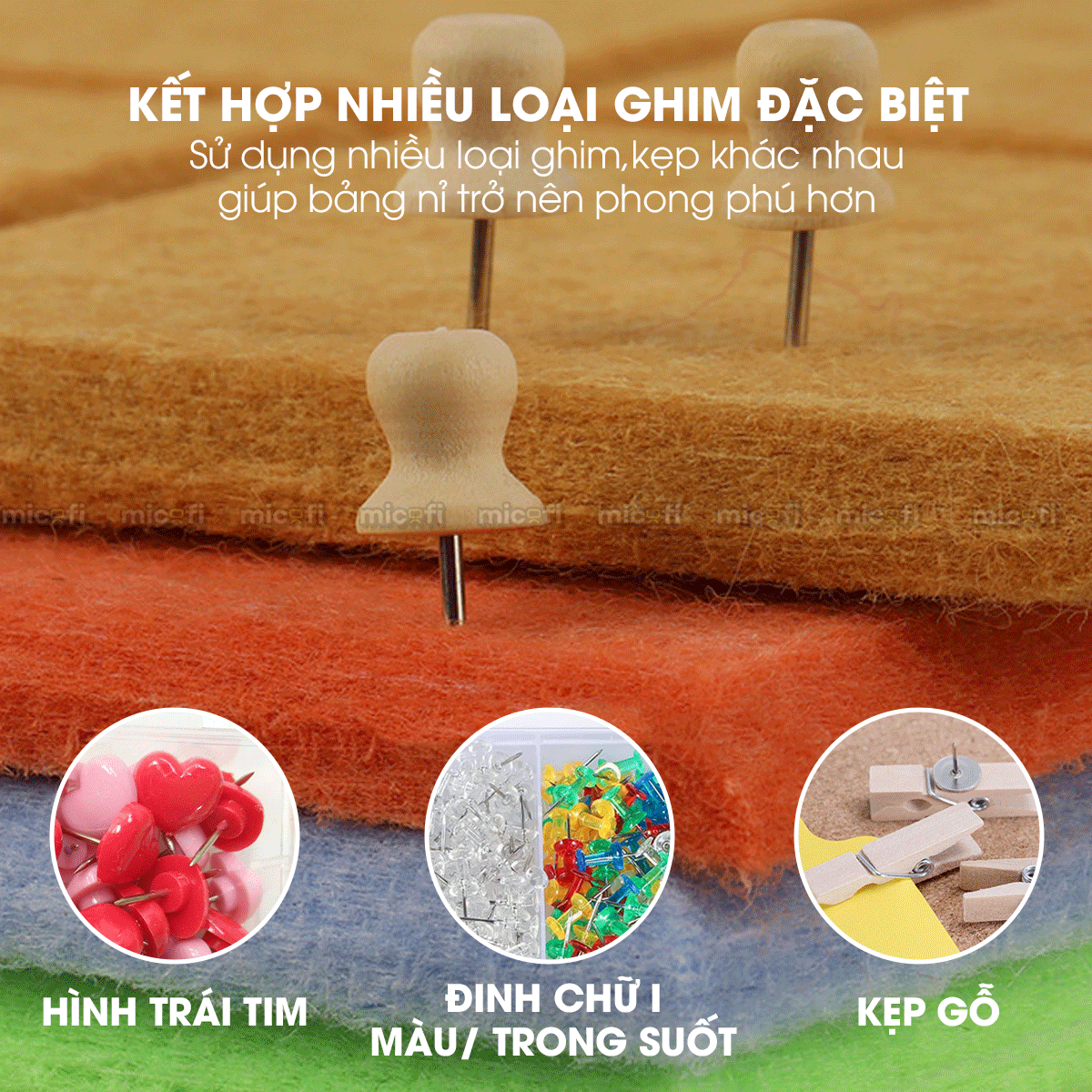 Miếng Dán Tường Micofi, Tấm Bảng Ghim Decor Tường, Bảng Ghim Nỉ Trang Trí Cửa Phòng Thông Báo, Ảnh, Note Ghi Chú
