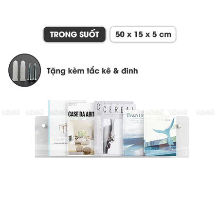 Kệ Trưng Bày Micofi Trong Suốt, Kệ Treo Trang Trí Acrylic, Giá Treo Sách Tạp Chí Báo Decor Album Gắn Tường Tiện Lợi