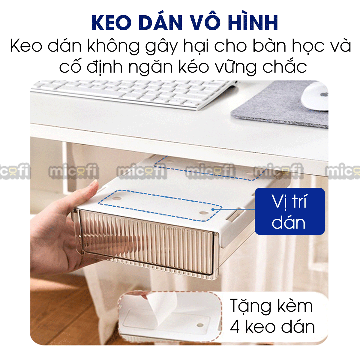 Ngăn Kéo Dưới Bàn Micofi Trong Suốt, Đựng Đồ Văn Phòng Phẩm Tiện Lợi