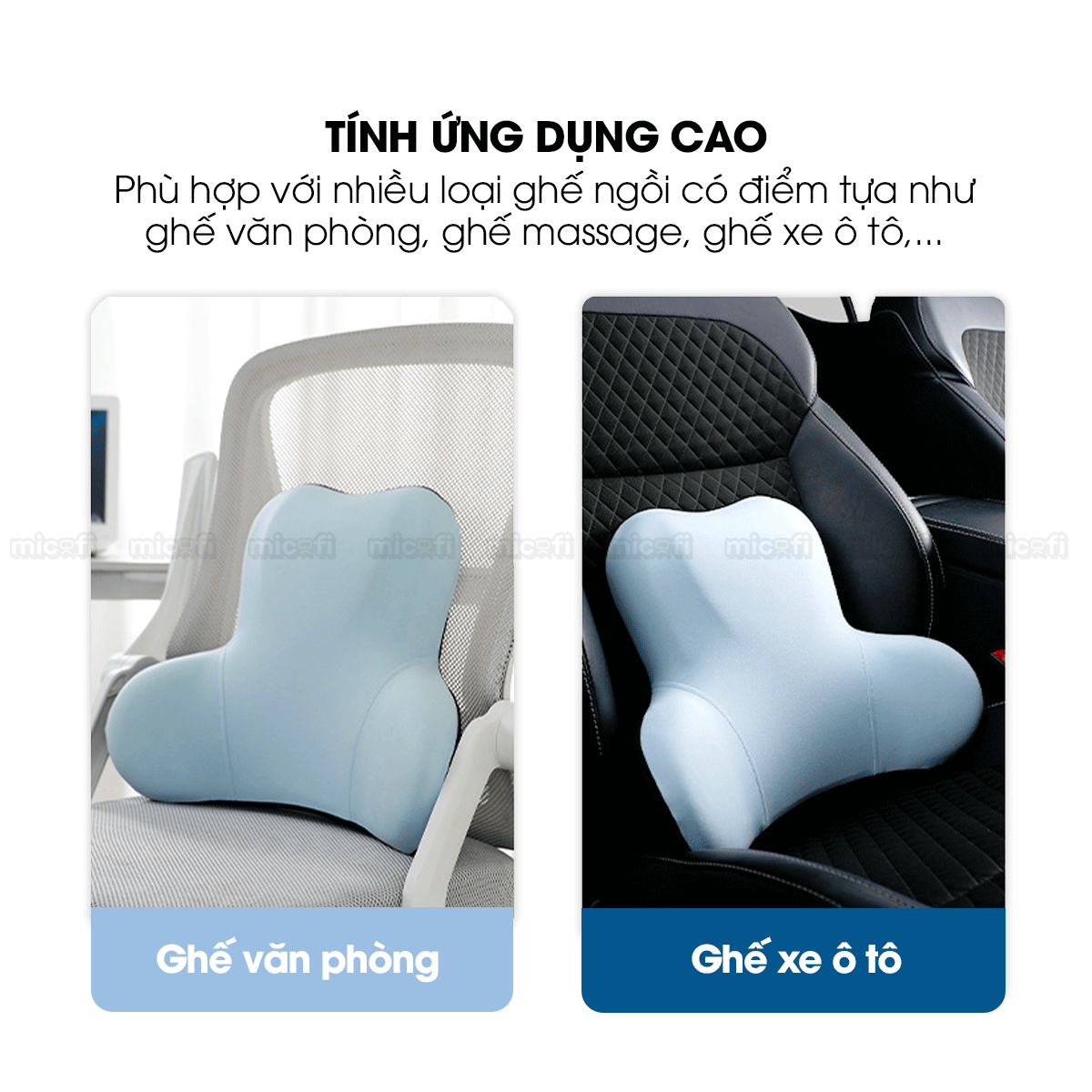 Gối Tựa Lưng Micofi Ghế Văn Phòng, Đệm Lót Ghế Ô Tô, Đệm Kê Thoát Vị Đĩa Đệm Công Thái Học Chống Đau Mỏi Lưng Thoáng Khí
