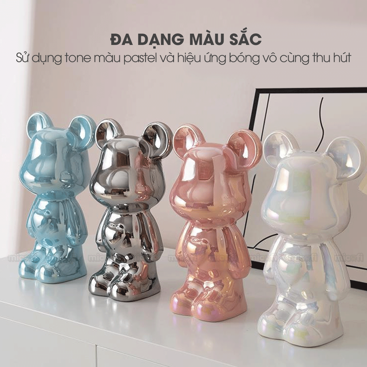 Ống Heo Tiết Kiệm Micofi Gấu Bearbrick, Ống Heo Sứ Trang Trí Mô Hình Bearbrick Decor Trưng Bày, Tượng Đút Tiền Gấu 28CM