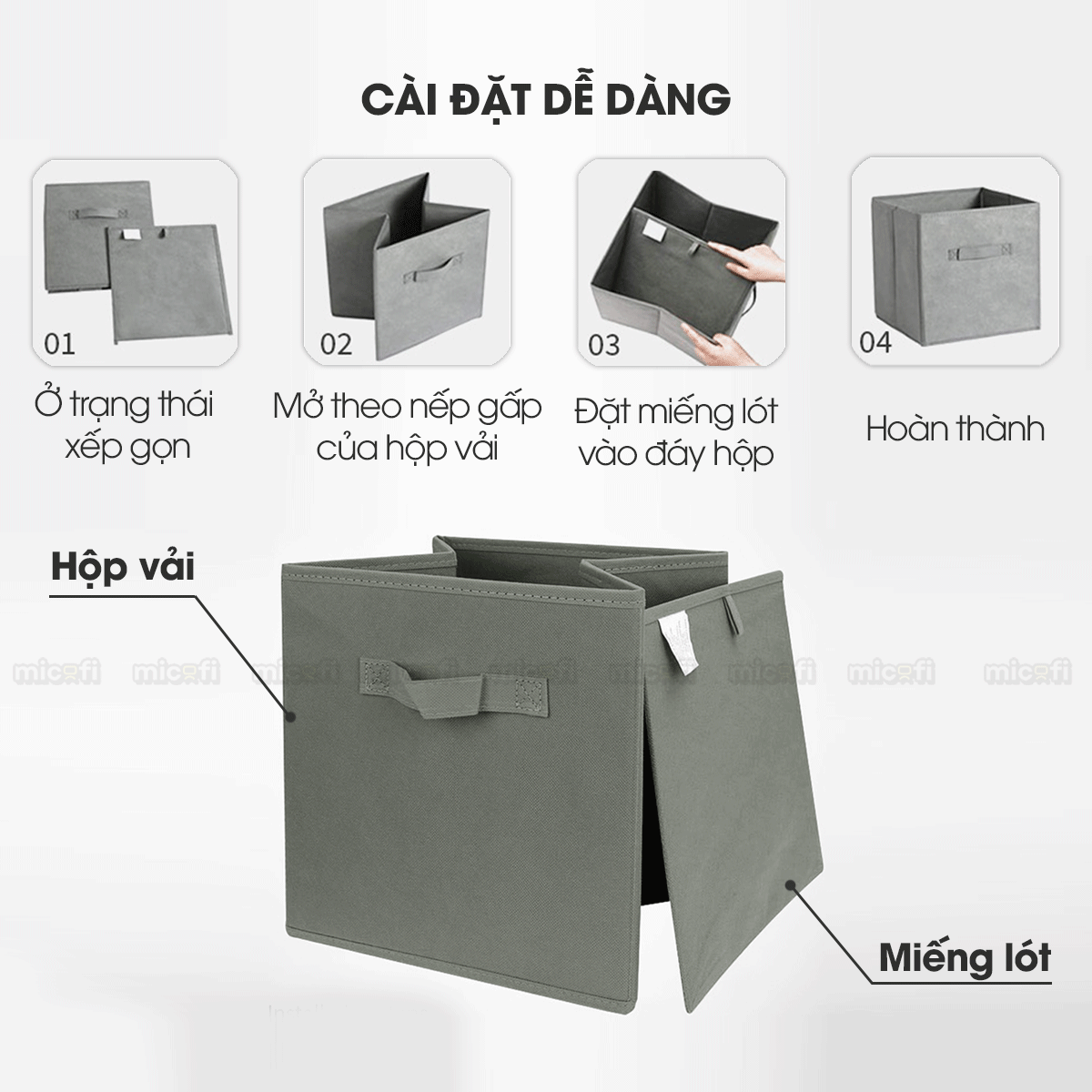 Hộp Đựng Đồ Micofi, Hộp Vải Đựng Đồ Chơi Đa Năng, Giỏ Để Cá Nhân, Thùng Vải Để Tài Liệu Có Tay Cầm Xếp Gọn