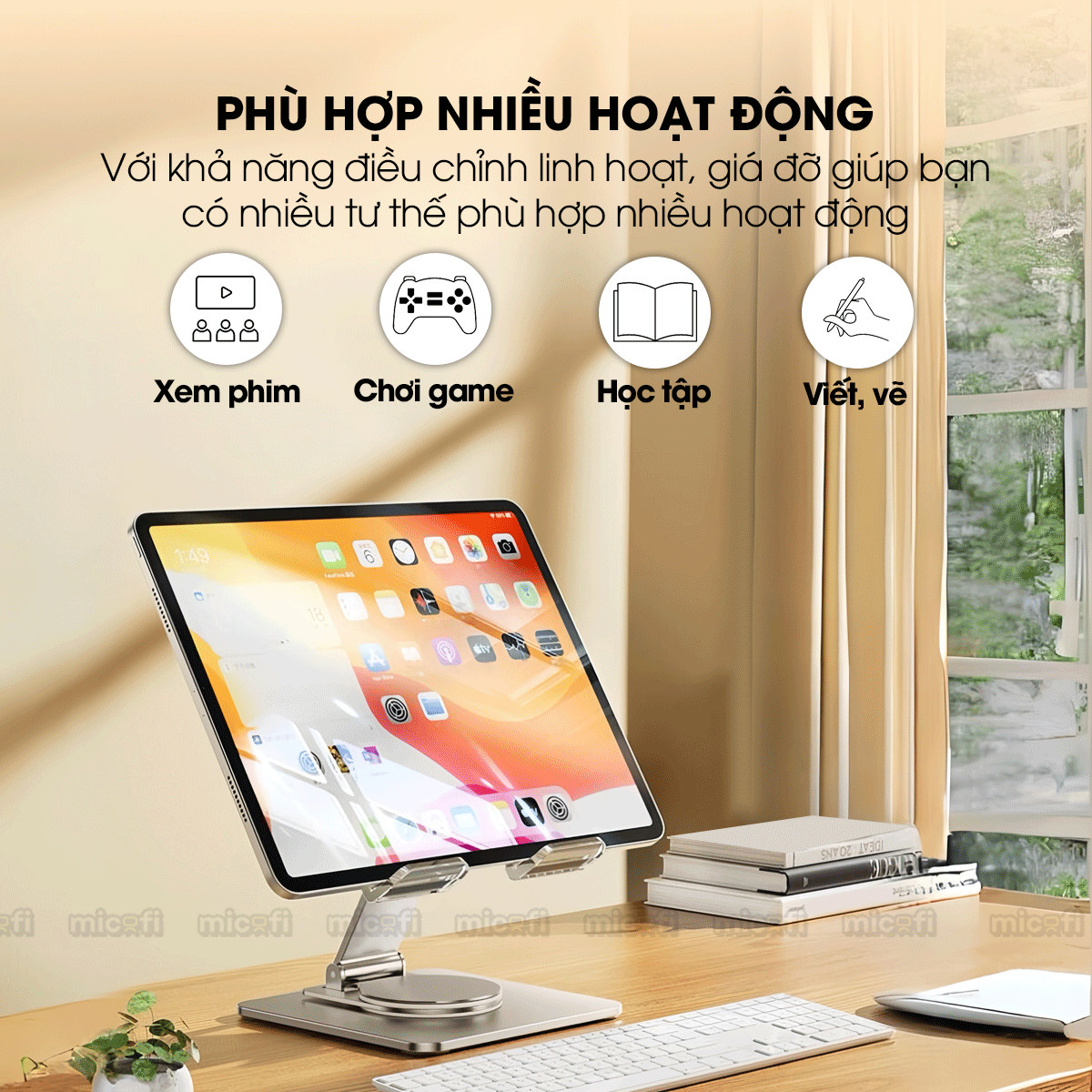 Giá Đỡ Ipad Micofi, Kê Điện Thoại, Giá Đỡ Máy Tính Bảng Xoay 360 Độ, Kệ Ipad Tản Nhiệt Tablet Acrylic Kim Loại