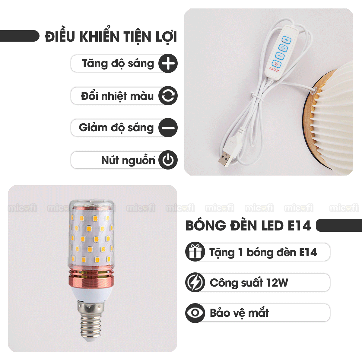 Đèn LED Bàn Micofi Trang Trí, LED Ngủ Decor Đọc Sách Để Bàn Phòng Khách Phòng Ngủ, Đèn 3D Nhiều Màu Gợn Sóng Hiện Đại