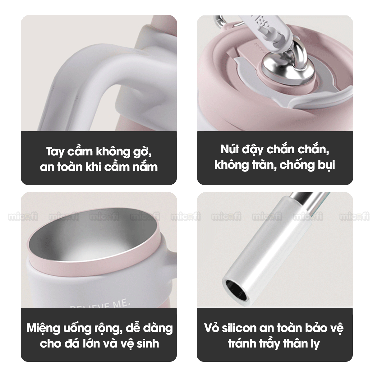 Ly Nước Micofi Giữ Nhiệt Inox 316 Có Nắp, Bình Giữ Nhiệt Cao Cấp Nóng Lạnh 1250ML Hai Lớp Có Ống Hút Tay Cầm Chống Tràn