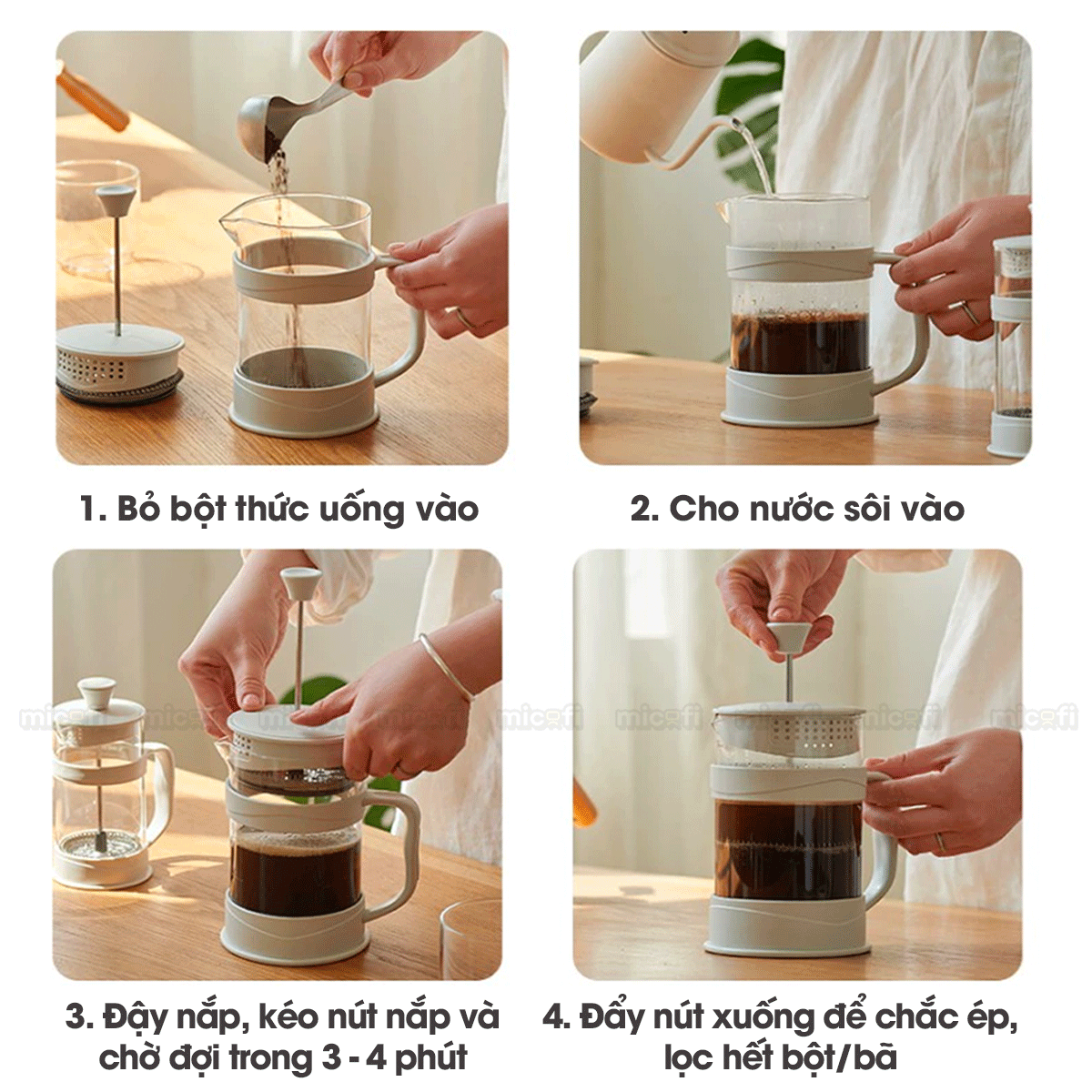 Bình Nước Pha Trà Micofi Giữ Nhiệt, Ấm Pha Trà Cà Phê Thuỷ Tinh, Bình Nước Hãm Cafe Có Lõi Lọc 2 Lớp Dung Tích 1 Lít