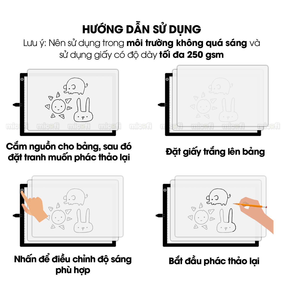 Bảng Vẽ Hắt Sáng Micofi A4, Bảng Đèn Vẽ Tranh Kĩ Thuật Phát Sáng LED A5, Đèn Chiếu Tập Vẽ Scan Tranh Điều Chỉnh Độ Sáng