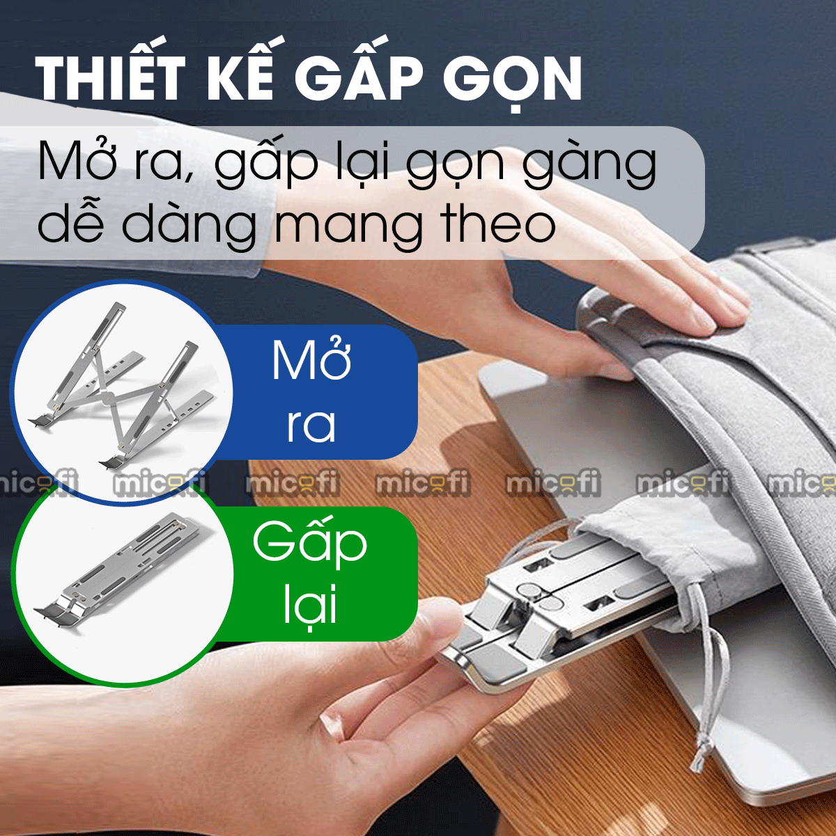 Giá Đỡ Laptop Micofi Gấp Gọn, Có Điều Chỉnh Độ Cao, Hỗ Trợ Tản Nhiệt
