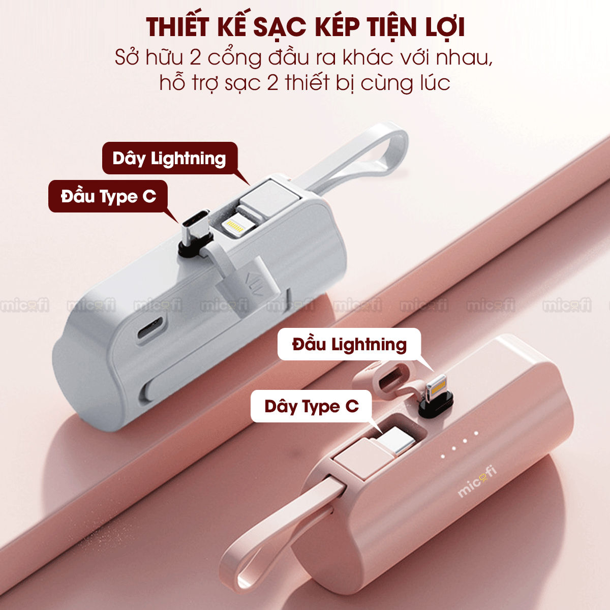 Sạc Dự Phòng Micofi, Pin Dự Phòng Mini Sạc Điện Thoại Samsung Iphone 5000mAh Nhanh Nhỏ Gọn Lightning Type C