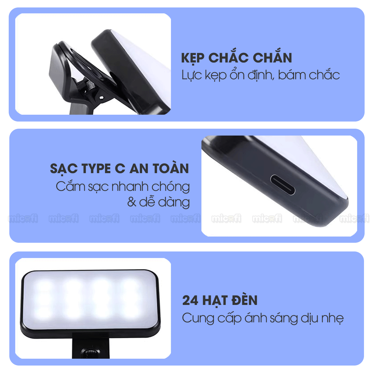 Đèn Led Micofi Livestream, Đèn Màn Hình Quay Video Selfie Mini Chụp Ảnh Kẹp Máy Tính Điện Thoại Hỗ Trợ Đổi Màu Chụp Hình