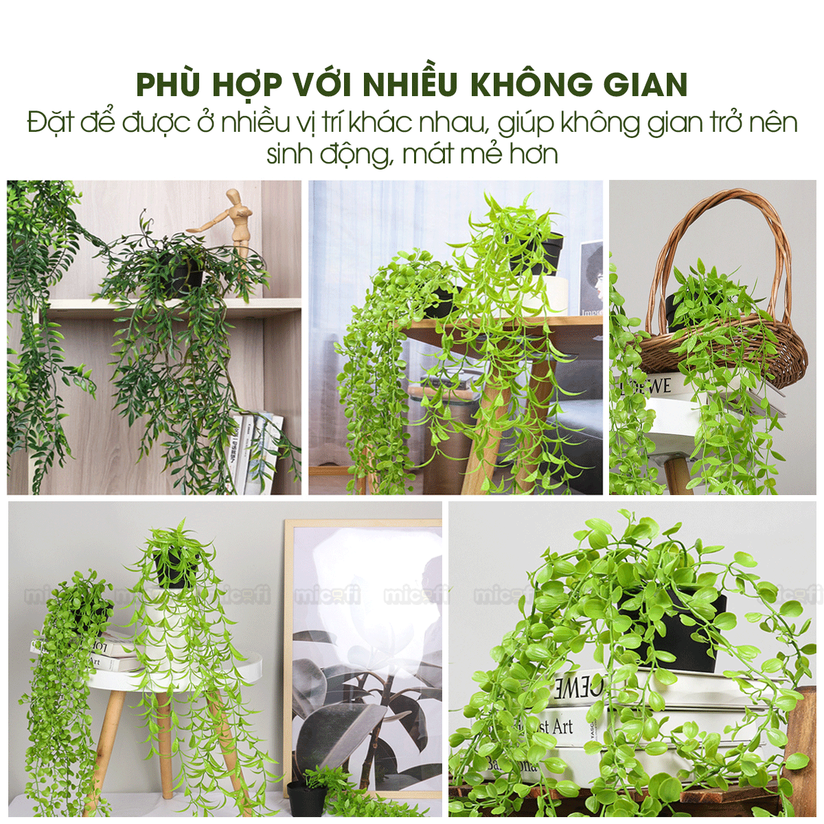 Chậu Cây Giả Dây Leo Micofi Trang Trí Nhựa Decor Ban Công, Cây Dây Leo Rủ Lá Cảnh Nhân Tạo Decor Phòng Ngủ Phòng Khách