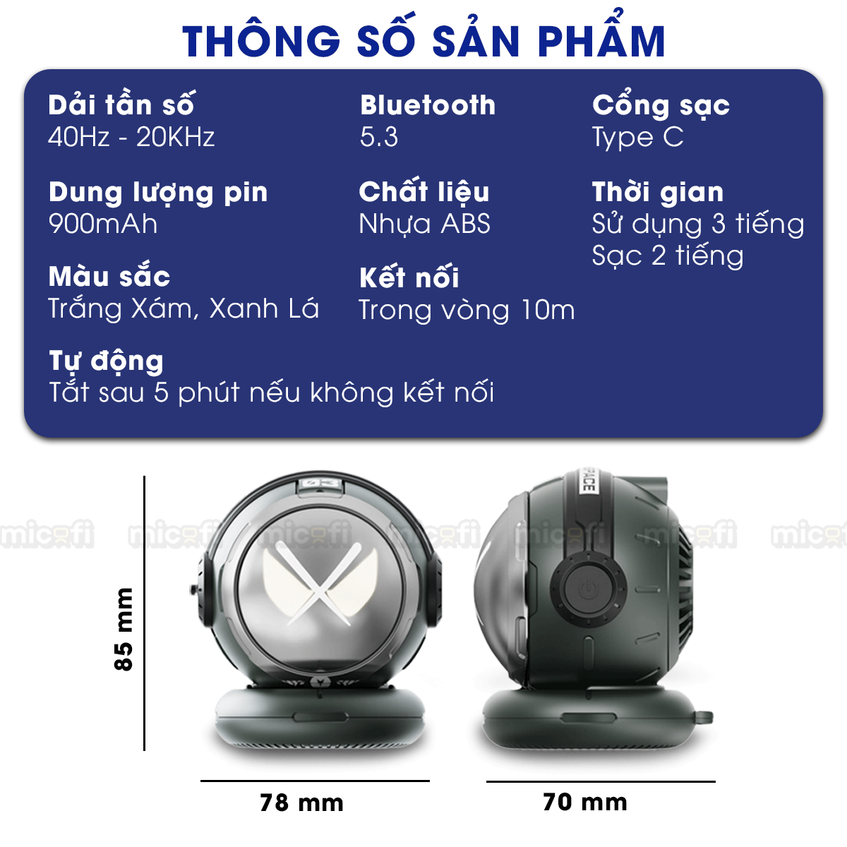 Loa Bluetooth Mini Micofi Nghe Nhạc Bass Mạnh, Loa Mini Bluetooth Có Đèn Phi Hành Gia Không Dây, Bluetooth 5.3