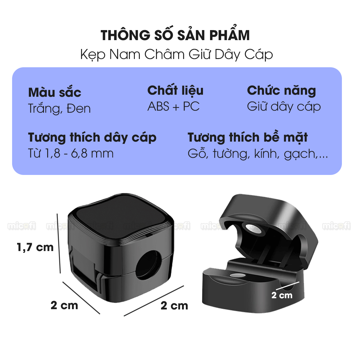 Kẹp Dây Điện Micofi, Khoá Treo Dây Sạc Điện Thoại Dán Tường, Cố Định Giữ Bảo Vệ Từ Tính Quản Lý Cáp Sạc Gọn Gàng Để Bàn