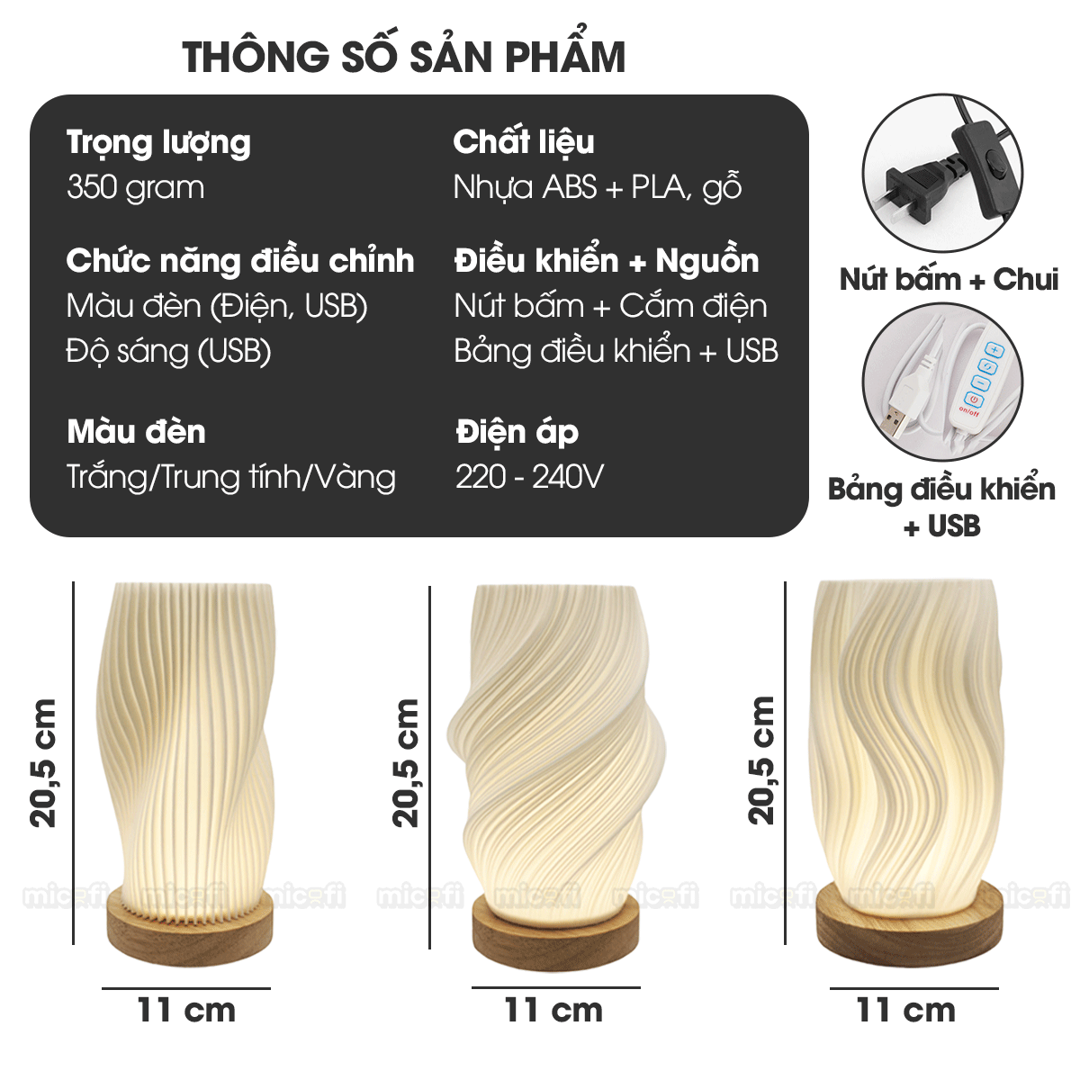 Đèn LED Bàn Micofi Trang Trí, LED Ngủ Decor Đọc Sách Để Bàn Phòng Khách Phòng Ngủ, Đèn 3D Nhiều Màu Gợn Sóng Hiện Đại