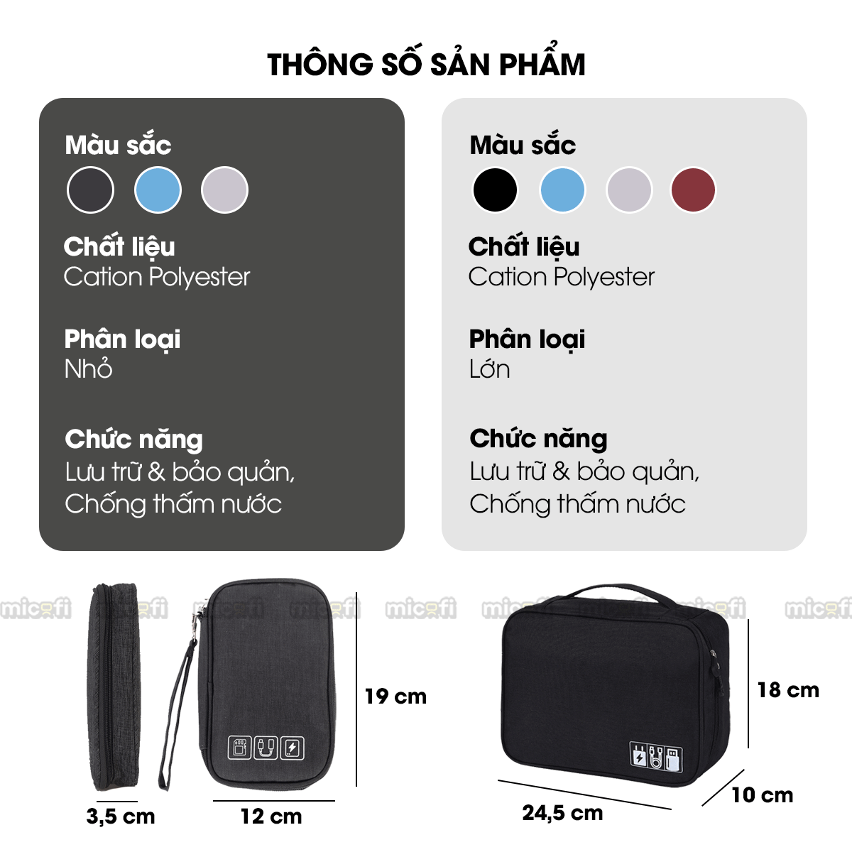 Túi Đựng Phụ Kiện Micofi Dây Cáp Sạc Laptop, Túi Đựng Đồ Công Nghệ Tay Cầm Chống Thấm Nước, Để Tai Nghe USB Nhiều Ngăn