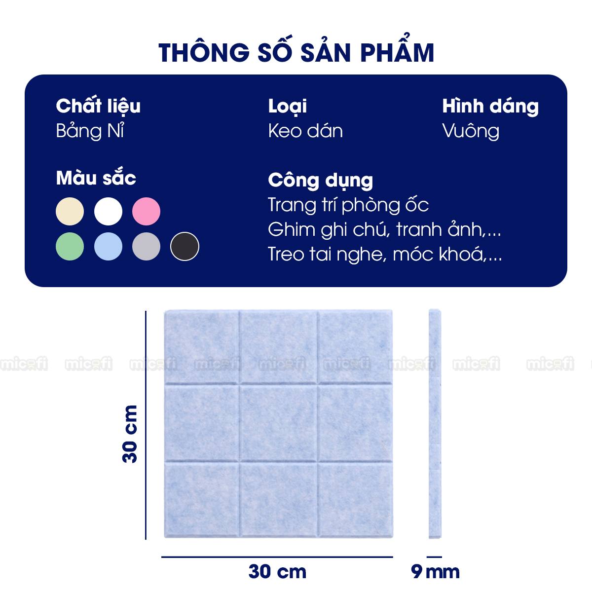 Miếng Dán Tường Micofi, Tấm Bảng Ghim Decor Tường, Bảng Ghim Nỉ Trang Trí Cửa Phòng Thông Báo, Ảnh, Note Ghi Chú