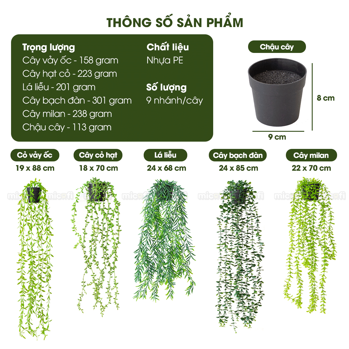 Chậu Cây Giả Dây Leo Micofi Trang Trí Nhựa Decor Ban Công, Cây Dây Leo Rủ Lá Cảnh Nhân Tạo Decor Phòng Ngủ Phòng Khách