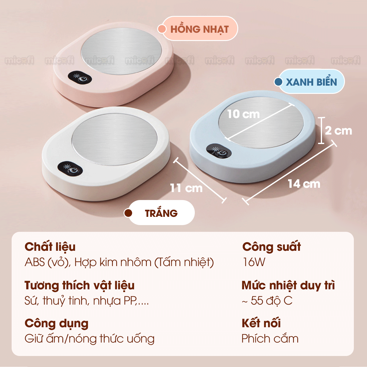 Đế Giữ Nhiệt Đồ Uống Micofi, Đế Để Ly, Khay Giữ Nhiệt Lót Đựng Ly Mini Làm Ấm Cốc Đựng Nước Cà Phê, Sữa, Trà 55 Độ C
