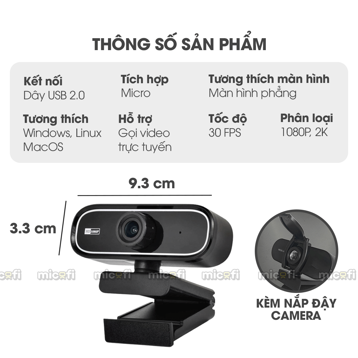 Webcam Micofi Camera Nét PC, Webcam Có Micro 2K Laptop 30FPS Máy Tính Bàn 1080P PC USB Hỗ Trợ Học Online Từ Xa Tiện Lợi