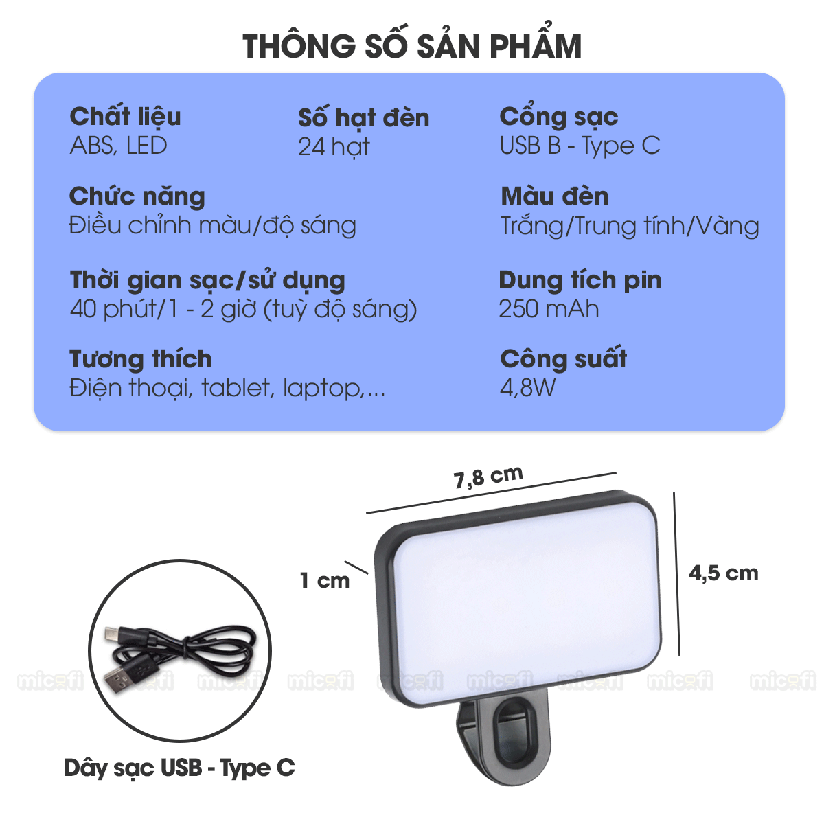 Đèn Led Micofi Livestream, Đèn Màn Hình Quay Video Selfie Mini Chụp Ảnh Kẹp Máy Tính Điện Thoại Hỗ Trợ Đổi Màu Chụp Hình