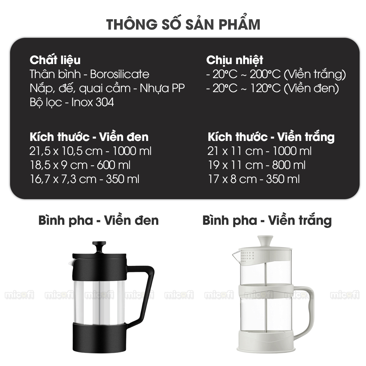 Bình Nước Pha Trà Micofi Giữ Nhiệt, Ấm Pha Trà Cà Phê Thuỷ Tinh, Bình Nước Hãm Cafe Có Lõi Lọc 2 Lớp Dung Tích 1 Lít