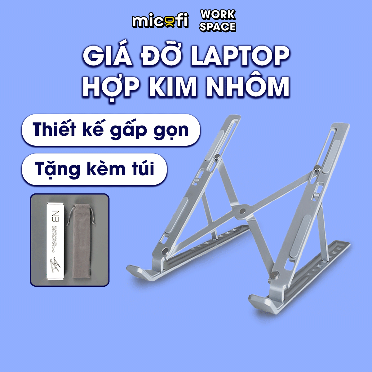 Giá Đỡ Laptop Micofi Gấp Gọn, Có Điều Chỉnh Độ Cao, Hỗ Trợ Tản Nhiệt