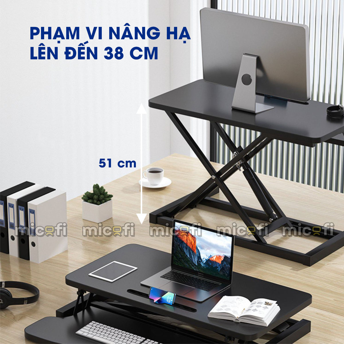 Bàn Nâng Hạ Micofi 2 Tầng Điều Chỉnh Chiều Cao Đứng Làm Việc
