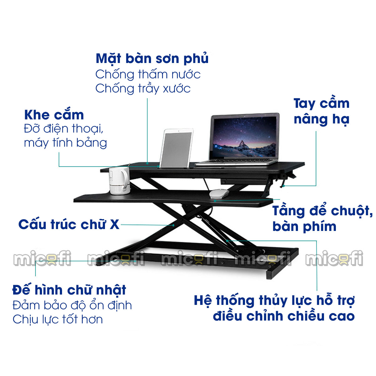 Bàn Nâng Hạ Micofi 2 Tầng Điều Chỉnh Chiều Cao Đứng Làm Việc