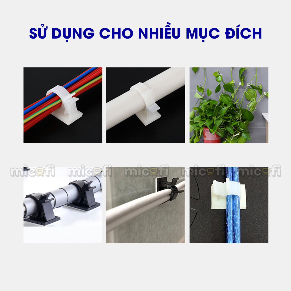 Khóa Cố Định Dây Cáp Điện Micofi Dán Tường Điều Chỉnh 4 Mức Combo 10 Cái